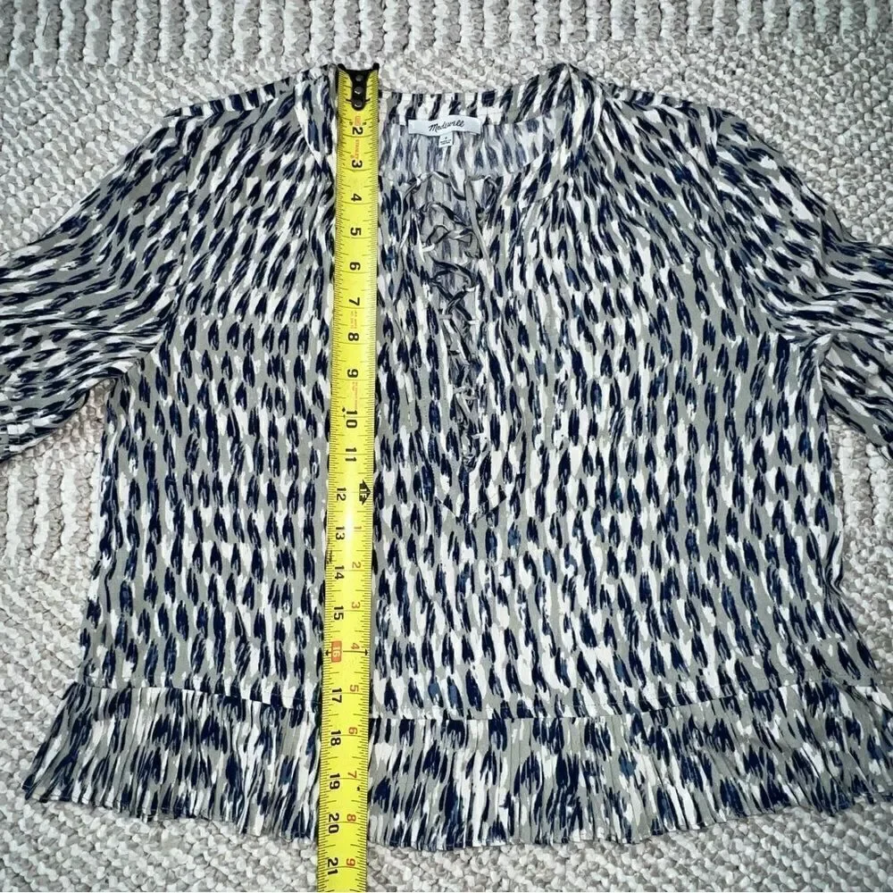 Madewell Sunpleat Lace-Up Top w/Painted Feathers - Sz S